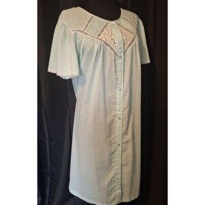 Vtg 60s Texsheen Lingerie Semi Sheer Mint Green Robe Pintuck/Lace Trim Size L